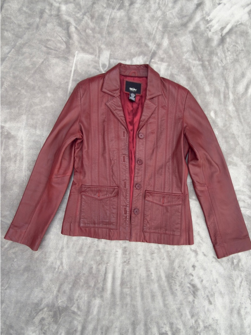 Vtg MASSIMO  Womens Burgundy Red Leather Blazer Jacket Button Front
